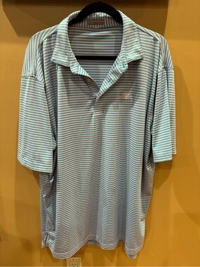 Peter Millar Summer Comfort Men’s Mint Green & Pink Striped Short Sleeve Polo 2X